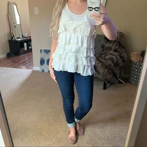 White Ruffle Lace Top